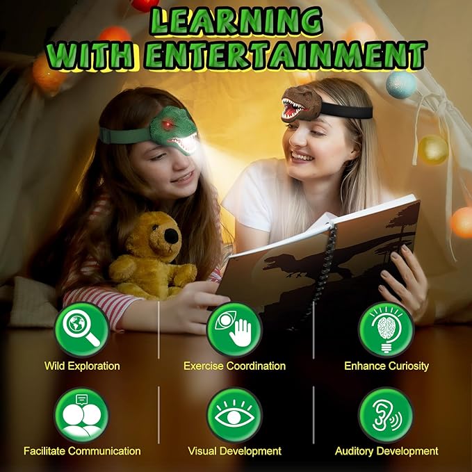 Nitigo Dinosaur Headlamp for Kids Flashlight Led Headlights Roar & Silent Mode, T-Rex Dinosaur Toys for Kids 3-5 4-6 5-7 6-8, Camping Gear, Easter Gifts for Boys Girls Adults