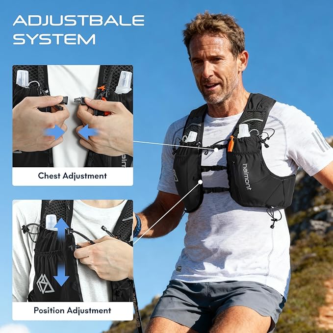 Haimont Running Hydration Vest with Water Bottles for Men Women, Lightweight 10L Hydrated Vest Pack for Trail Running, Hiking