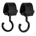2 Pack Stroller Hooks,Strong Synthetic Leather Hook-and-Loop Fastener&High-Quality Metal Hooks,Universal Bag Clip|360° Rotation, 66lb Capacity,Non-Slip-Fits Wheelchair(Black-Black)
