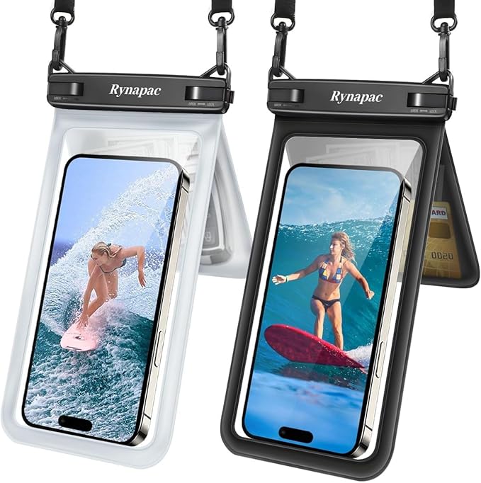 Rynapac IPX8 Waterproof Phone Pouch 2 Pack, [Up to 8.5''] Double Space Waterproof Phone Case with Lanyard for iPhone 17 16 15 14 Pro Max, Cellphone Dry Bag for Beach Vacation Cruise Essentials