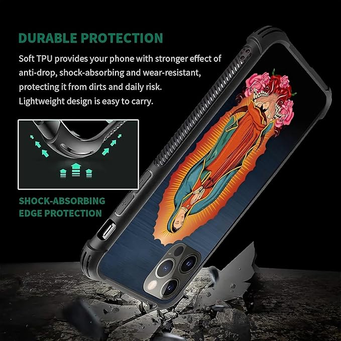 for iPhone 11 Pro Case, Red Virgen Guadalupe Pattern Made of Soft Silicone Hard Acrylic Shock Protection for iPhone 11 Pro