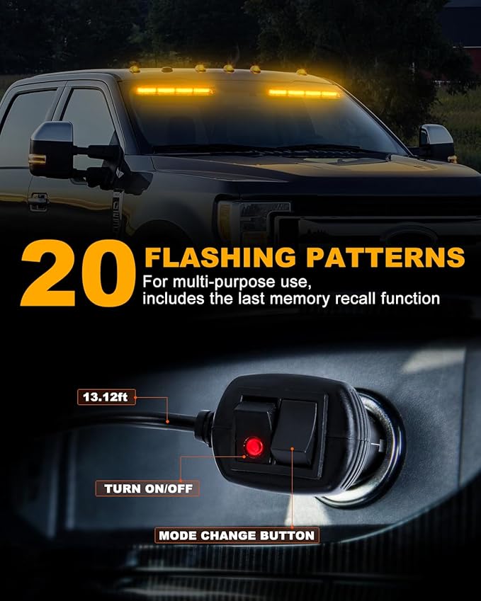 HLauto 6Z4J Emergency Dash Strobe Lights: 2x16.8 inch Amber Safety Lights, 48 LED Flashing Warning Hazard Interior Windshield Visor Traffic Light Bar for Trucks, Construction Vehicles