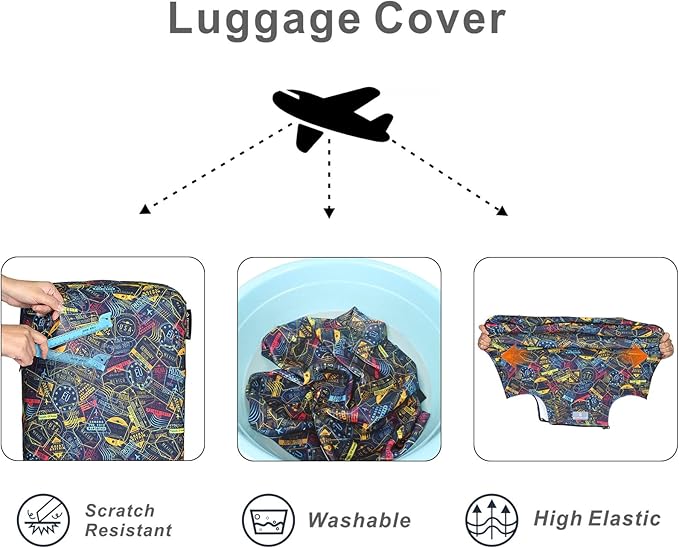 Explore Land Travel Luggage Cover Suitcase Protector Fits 27-30 Inch Case (Stamp, L)