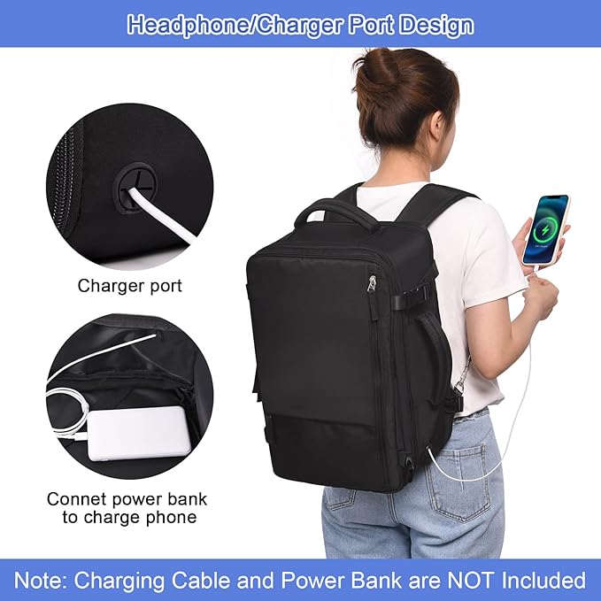 Sinaliy Large Travel Backpack for Women Men, Expandable 40L Carry On Backpack, 17 Inch Laptop Backpack College Bookbag, Waterproof Travel bag as Person Item Flight Approved