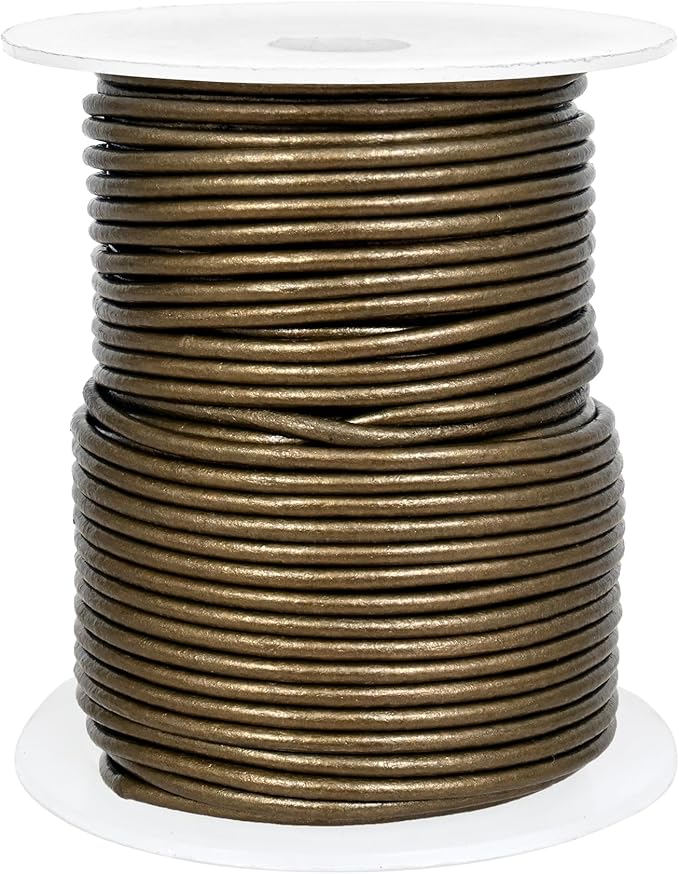 GENIQUE Real/Genuine Round Leather String Cord for Necklace, Bracelets, Jewellery, Braiding (Military Green Metallic, 1.5mm)