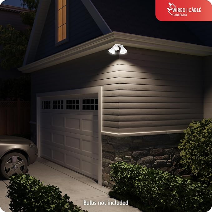 Globe Electric 17000273 180-Degree 240 W Twin Head White Hardwired Motion Sensor Security Flood Light, Spotlight, Outdoor, Outside House Lights