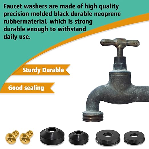 XBVV 106 PCS Faucet Washer Assortment Kit with Assorted Flat and Beveled Rubber Washers for Outdoor Garden Faucet Stem Leak Worn Replacement Repair