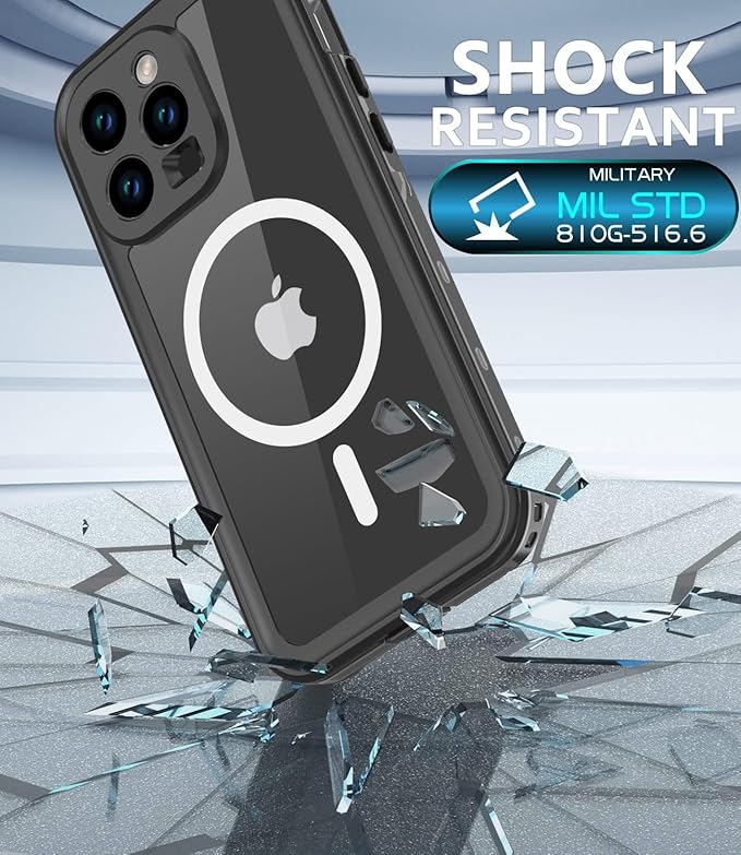 for iPhone 15 Pro Max Case Waterproof,Shockproof Dustproof IP68 Waterproof iPhone 15 Pro Max Case Built-in Screen Protector Charging Magnetic Ring for iPhone 15 Pro Max Cover Black
