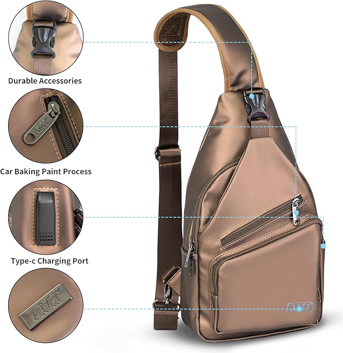 AMJ Crossbody Sling Bag Men Women, Casual Shoulder Backpack, Chest Daypack Satchel for Hiking Travel