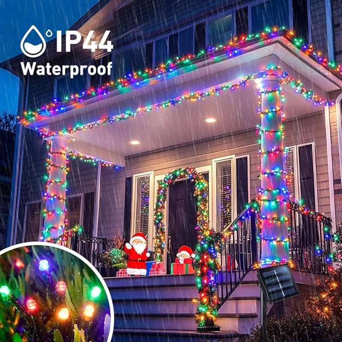JMEXSUSS 600 LED Solar Christmas Lights Outdoor, 206.7 ft Multi Colored Christmas Lights Outdoor Waterproof, 8 Modes Solar String Light for Outside Garden Yard Patio Tree Xmas Decorations