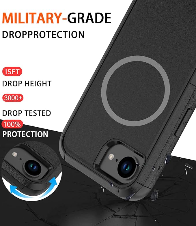 for iPhone 16e Case [Shockproof] [Dropproof] [with Screen Protector ] Heavy Duty Protection Phone Case Cover - Black