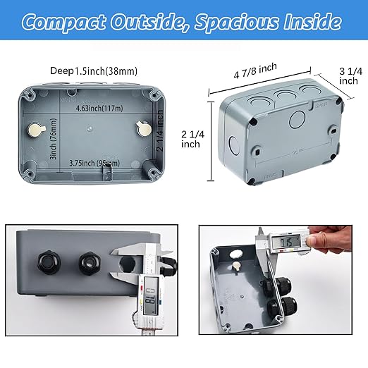4PK Electrical Junction Box, Nineleaf IP66 Weatherproof Junction Box, 4.9"x 3.3"x 2.3" (125x86x62mm), PVC/ABS Plastic Electric Project Boxes, Universal Watertight Enclosure, for Pond,Terrace,Workshop