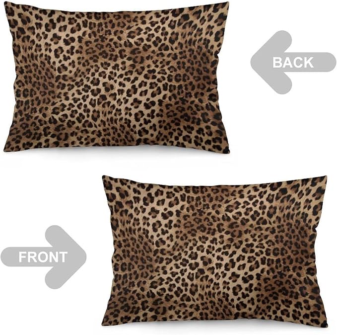 Brown Leopard Throw Pillow Covers Set of 2 Queen Size Black Cheetah Skin Wild Animal Print Pillow Cushion Cases Standard Pillow Cases Decorative Pillowcase 20X30 Inch for Sofa Bed