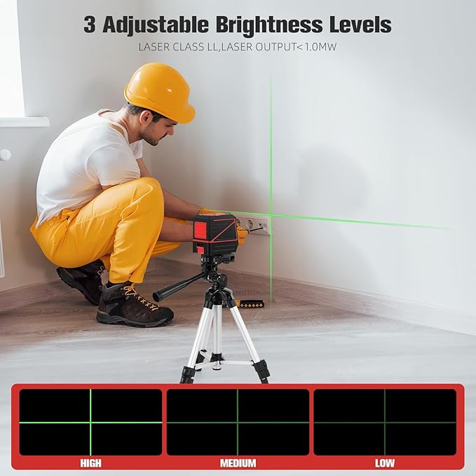Laser Level with Tripod, 100 feet Green Cross Line Self Rotary Leveling Laser Level, Vertical and Horizontal Line, Rotatable 360 Degree, Manual Self leveling and Pulse Mode,IP54 Waterproof & Battery