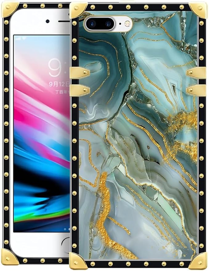 Compatible with iPhone 8 Plus 7 Plus Case, Golden Texture Marble Veining Luxury Golden Decoration for Girl Women Soft TPU Shockproof Protective Hard PC Back for iPhone 8 Plus 7 Plus