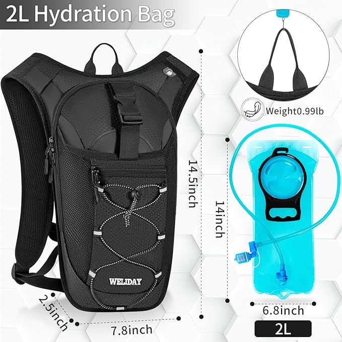 Hydration Backpack with Leak Proof Water Bladder, Lightweight Hydro Water Daypack for Rave, Cycling, Running, Hiking, Climbing
