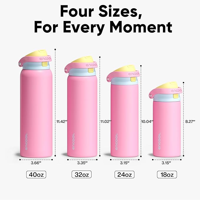 ENCOOL Leakproof Insulated Water Bottle with Straw Dual-Sip Water Bottle Bag-Safe Design for Work, Commute & Gym – Keeps Drinks Cold All Day, 32 oz, Shell Pink