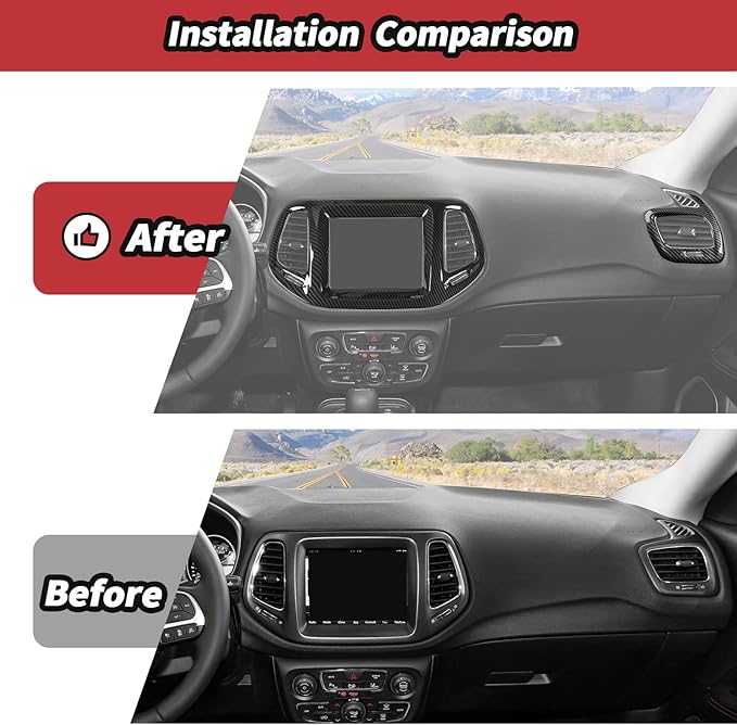 JeCar 3pcs Carbon Fiber Dash Vent Cover Trim Kit for 2017-2020 Jeep Compass Interior Accessories