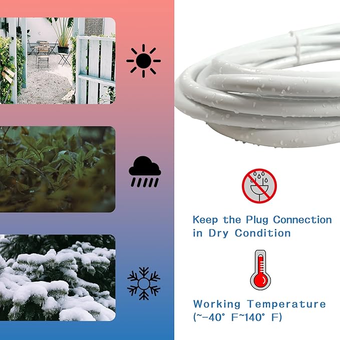 Indoor Outdoor Extension Cord 6 FT, 16/3 SJTW Weatherproof White Electrical Cords, 13 AMP Heavy Duty 3 Prong Power Cable Great for Garden, Landscaping & Holiday Decorations