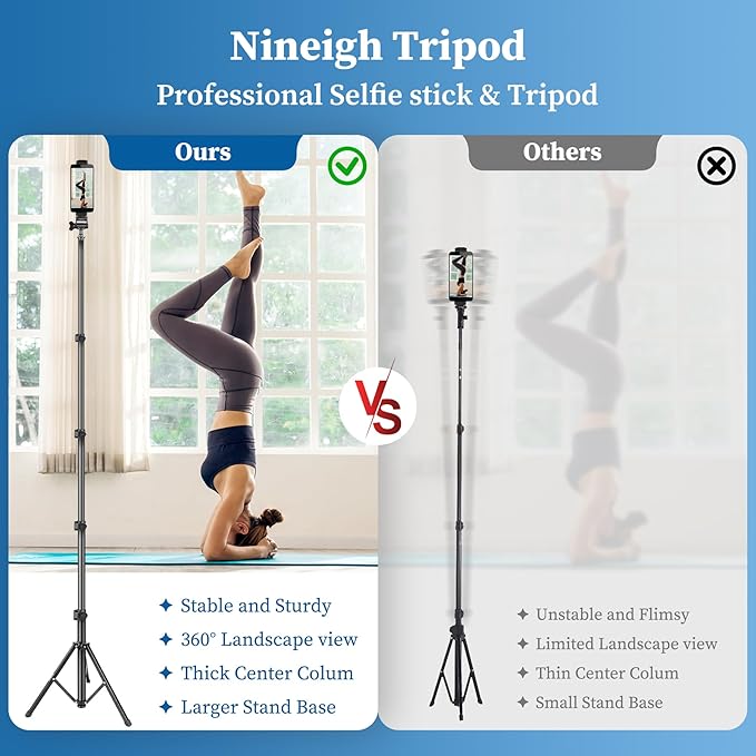 Nineigh Phone Tripod, 70" Selfie Stick Tripod Stand Cell Phone Tripods with Remote Phone Holder Carry Bag, Aluminum Alloy Selfie Stick Tripods, Compatible with iPhone Samsung GoPro Smartphone