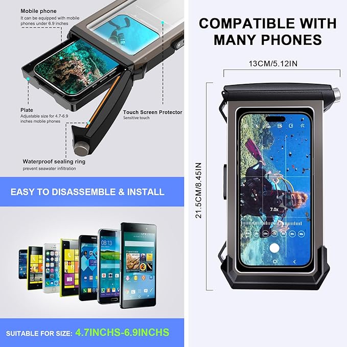 2026 Diving Snorkeling Phone Case for iPhone 17/16/15/14/13/12/11 Pro Max/XS/X Samsung Galaxy S26/S25/S24 Professional Scuba Dive Waterproof Underwater Photo Video Cover (5TH Gen, Black-)