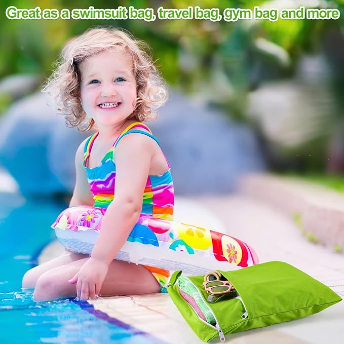 Woanger 10 Pack Wet Dry Bags for Baby Cloth Diapers Waterproof Reusable Travel Bags with Two Zippered Pockets Pool Beach Pouch for Swimsuit Beach Pool Daycare Yoga Gym Dirty Wet Clothe (Vivid Color)