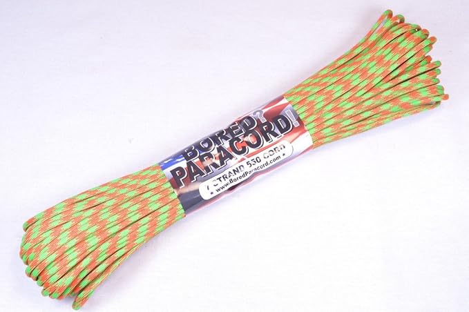 BORED? PARACORD! 550 lb Paracord – Ideal for Crafting, DIY Projects, Camping, Military & Active Outdoors – 300+ Colors – Tactical Parachute Cord Type III – Strong - Neon Green and Orange 50/50 50 Feet