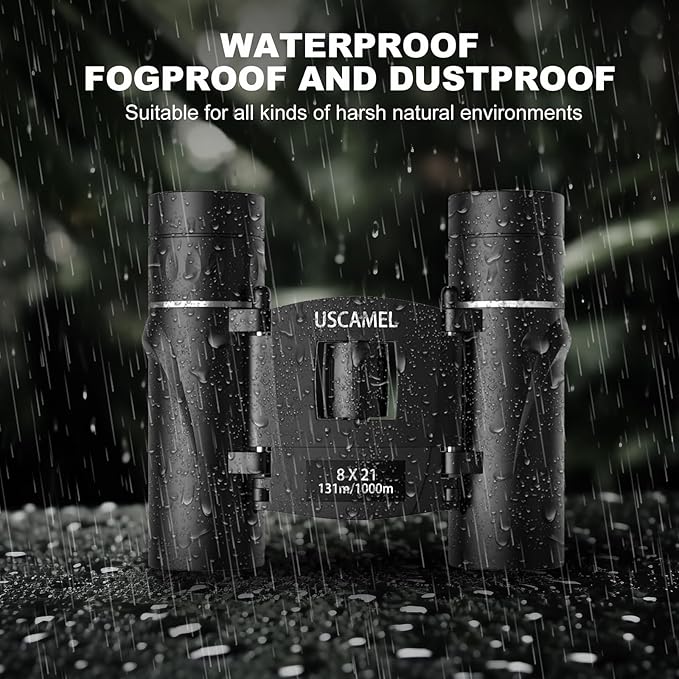 USCAMEL Binoculars for Adults and Kids 8×21 High Powered Compact Binoculars BAK4 Prism Easy Focus - for Bird Watching, Outdoor Use, Hunting, Travel (Black)