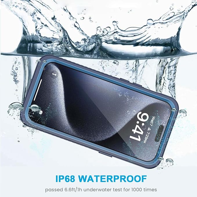 Lanhiem for 15 Pro Case, IP68 Waterproof Dustproof Shockproof Case with Built-in Screen Protector, Full Body Protective Heavy Duty Phone Cover for 15 Pro - 6.1 inch (Dark Blue)