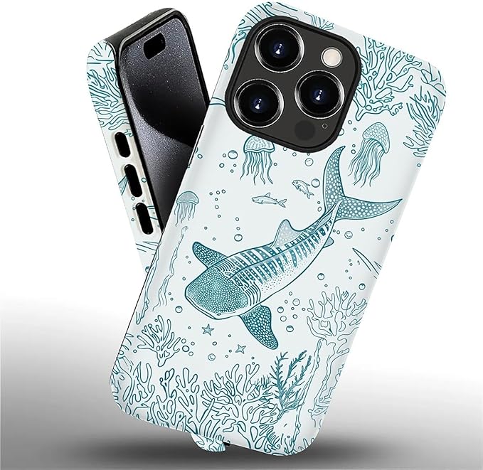 for iPhone 16 Pro Max Case,HH2 Ocean Whale Shark Hybrid 2 Layer Hard Shell Silicone Protective Pattern Design Case