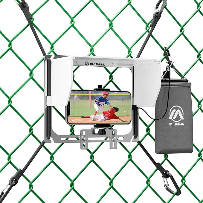 Cell Phone Fence Mount with Shade, Game Changer Mounting Kit, Gamechanger Streaming kit Works with iPhone, Mevo Start, Phones, and GoPro, for Recording Baseball Games(Upgraded Version)