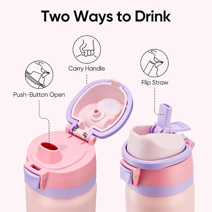 Fijinhom 32 oz Insulated Water Bottle with 2-in-1 Straw and Spout Lid, Stainless Steel Double Wall Vacuum Flask, Sports Water Bottle Keeps Cold 24H, Leak Proof for Gym, Outdoor, Travel (Pink)