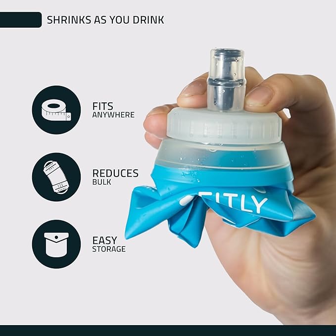 FITLY Soft Flask - Shrink As You Drink Soft Water Bottle for Hydration Pack - Folding Water Bottle Ideal for Running, Hiking, Cycling, Climbing & Rigorous Activity