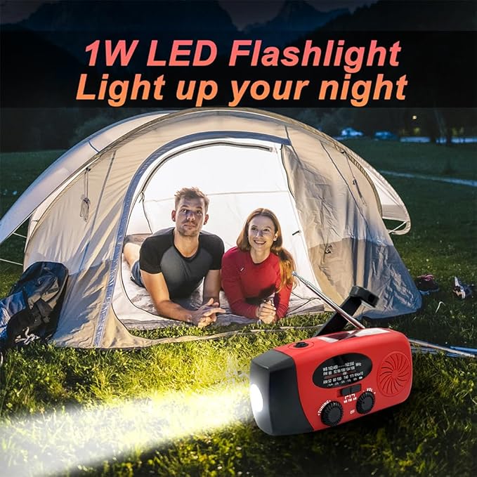 Hand Crank Emergency Radio, AM/FM/NOAA Weather Radio with 2000mAh Battery Operated, Solar Powered & USB Charging, Flashlight, Reading Light,SOS Alarm, Headphone Jack for Outdoor Indoor