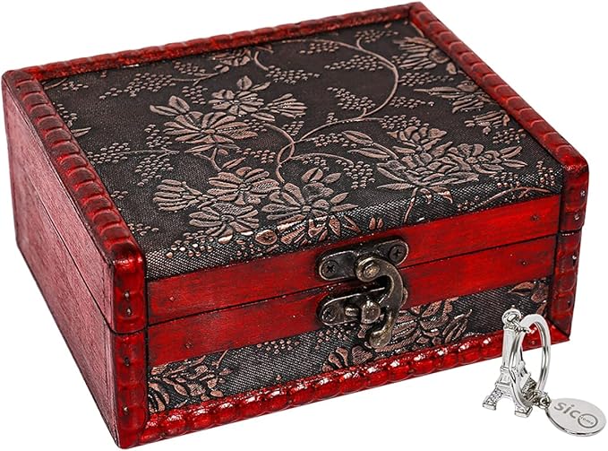 SICOHOME Tarot Card Box - 5.46" x 2.5" x 4.5" Wooden Treasure Box, Vintage Tarot Card Holder and Case, Decorative Storage Bin, Home Decor