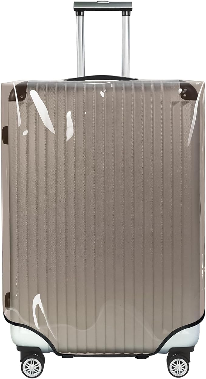 Explore Land Clear Luggage Cover Tough Protector Fits for 18-20 Inches Suitcase for Travel Airplane (PVC Gray, S)