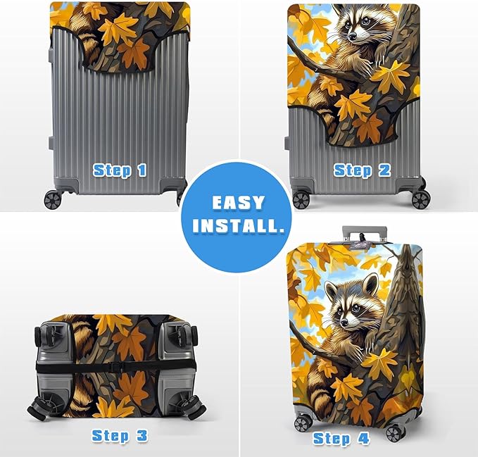 Luggage Cover Protector for 22-24 Inch Suitcases, TSA Approved Elastic Travel Suitcase Covers, Anti-Scratch Washable Luggage Sleeve for Carry On & Checked Bags, Raccoon Perched