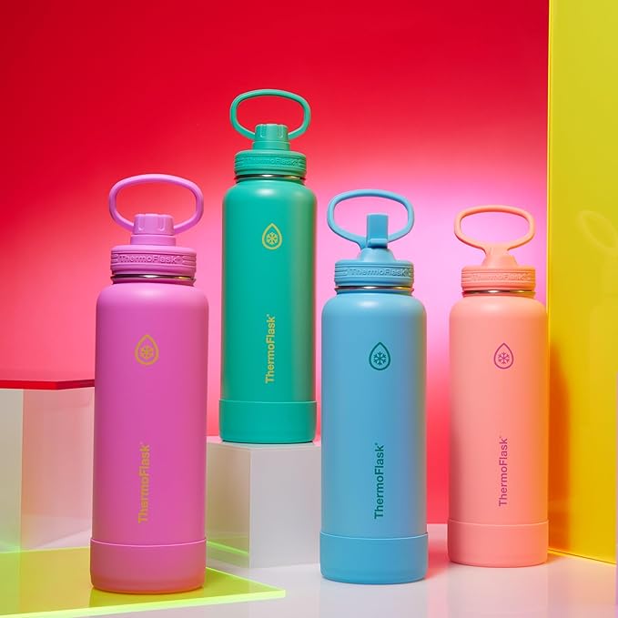 ThermoFlask 40 oz Double Wall Vacuum Insulated Stainless Steel Water Bottle with Spout Lid, Screamin' Green