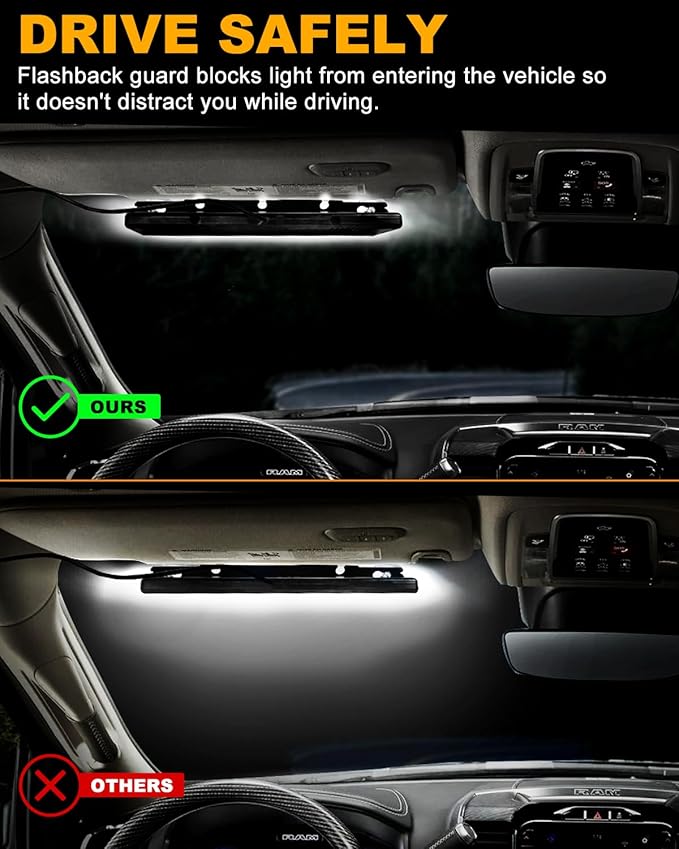 HLauto 6Z4J Emergency Dash Strobe Lights: 2x16.8 inch White Safety Lights, 48 LED Flashing Warning Hazard Interior Windshield Visor Traffic Light Bar for Trucks, Construction Vehicles