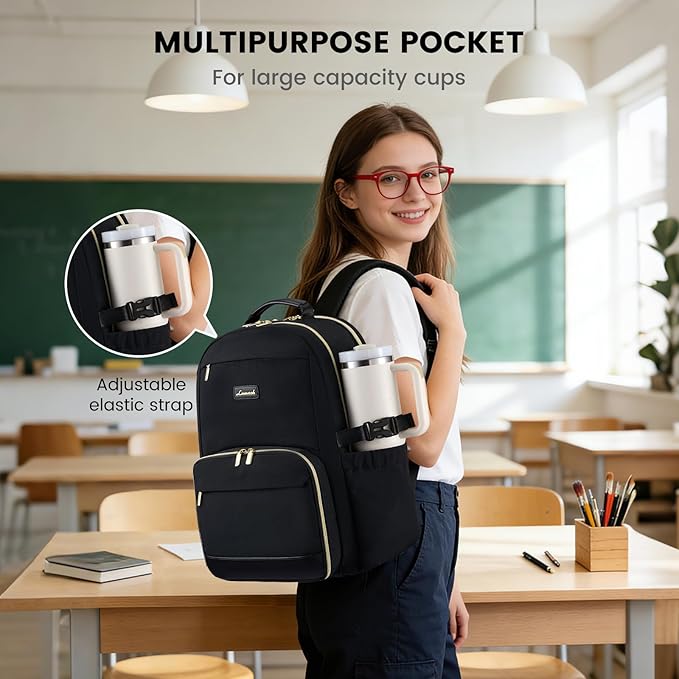 LOVEVOOK Lunch Backpack with Lunch Compartment,15.6 Inch Laptop Work Travel Insulated Cooler Backpack Purse,Waterproof College Teacher Nurse Lunch Bag Box with Tumbler Holder,Gifts for Men Women,Black