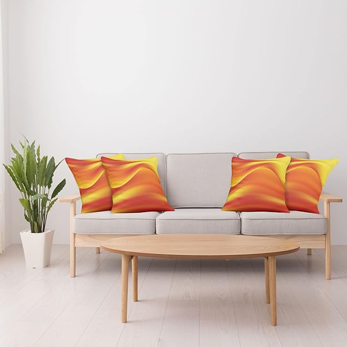 Ambesonne Orange Decorative Throw Pillow Case Pack of 4, Digital Waves with Different Tones Motion Effect Smooth Hot Lines Art Print, Cushion Cover for Couch Living Room Car, 20", Burnt Orange Yellow