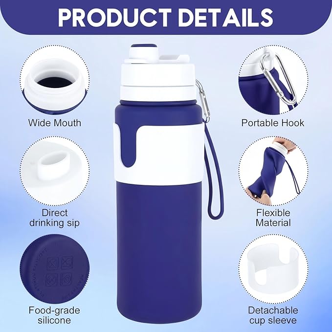 LemonRoad 4 Pcs 26 oz Silicone Collapsible Water Bottle, Portable Foldable Water Bottle Leakproof with Carabiner Reuseable Lightweight for Travel Sports Hiking Camping Cycling Office (Multicolor)