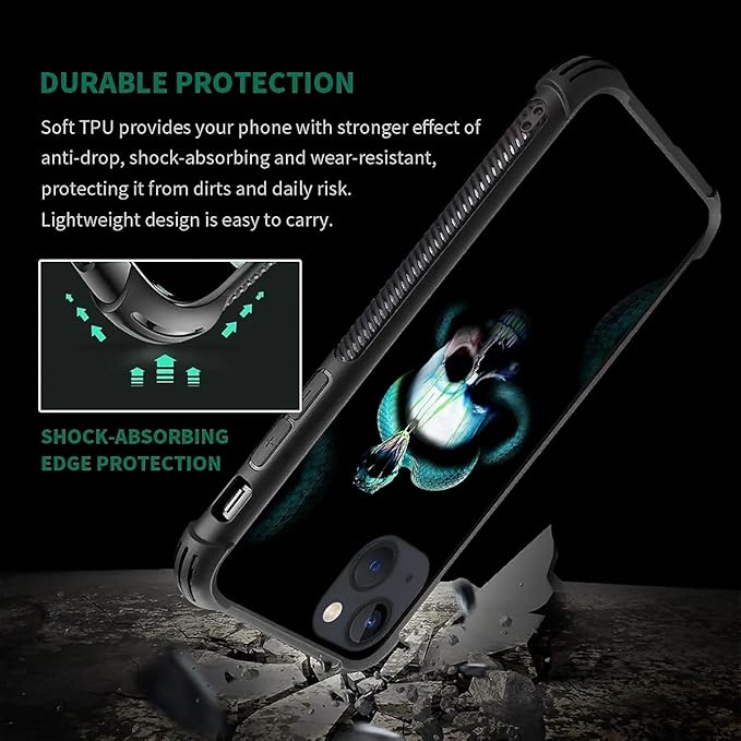 for iPhone 14 Case, Skeleton Winding Snake Pattern Graphic Design Girl Boy Soft Silicone Hard Acrylic Shock Protection for iPhone 14