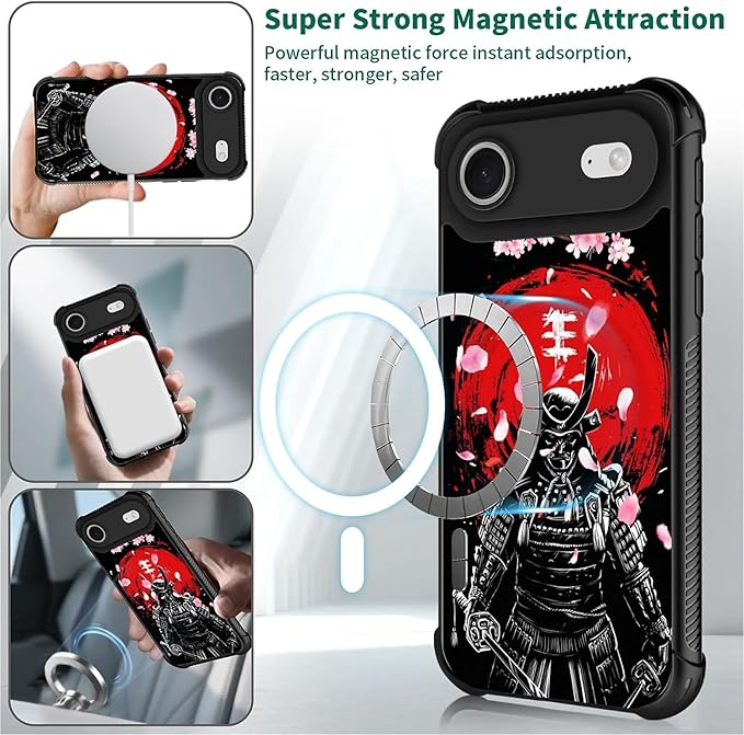for iPhone 17 Air Case,for MagSafe Graphic Design for Girl Boy Soft Silicone Hard Acrylic Shock Protection Designed for iPhone 17 Air Sakura Japanese Samurai Pattern