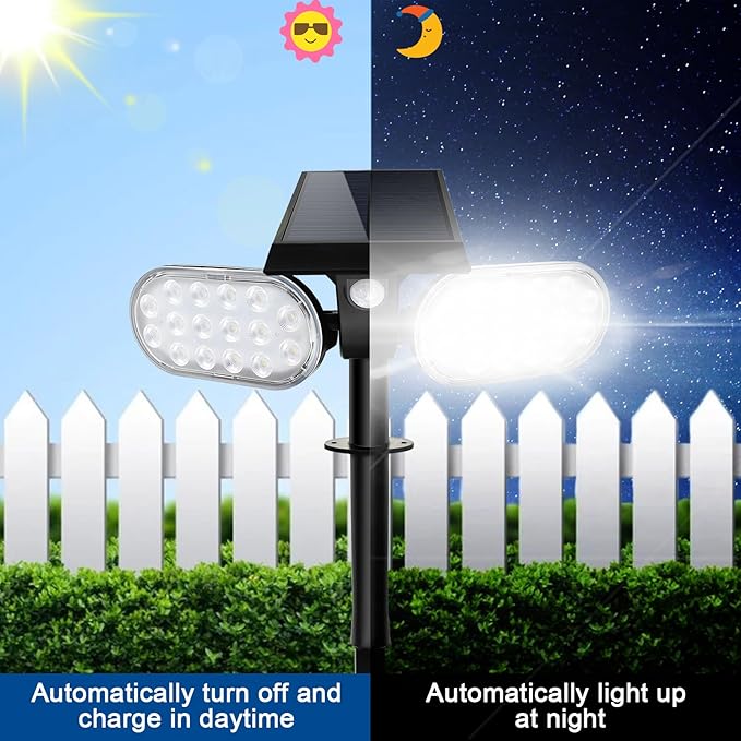 EMANER Motion Lights Solar Powered, Outdoor Flood Lights Stay On or Motion On/Off, Dusk to Dawn Security Solar Light, Covers up to 40ft Distance Landscape Spotlights for Garden Backyard Path, 8-Pack