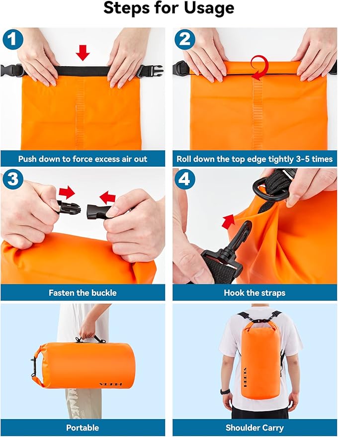 HEETA Waterproof Dry Bag for Women Men, 5L/10L/20L/30L/40L Roll Top Lightweight Dry Storage Bag Backpack with Emergency Whistle for Travel, Kayaking, Boating, Camping, Beach, Cruise Ship Essentials