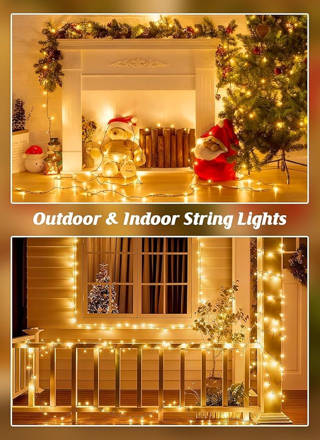 Brightown 2 Pack Solar String Lights Outdoor Waterproof, 80FT 200 LED Solar Powered Christmas Lights with 8 Modes, Auto On/Off, Patio Lights for Outside Tree Garden Balcony Party Decor (Warm White)