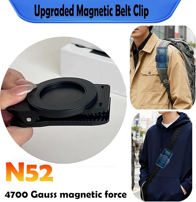 Upgraded Magnetic Belt Clip for Phone with Safety Strap - Hands-Free, Compatible with MagSafe, Magnetic Clip Phone Holder for Backpack Strap Harness - Running, Hiking, Delivery, Outdoor EYJ