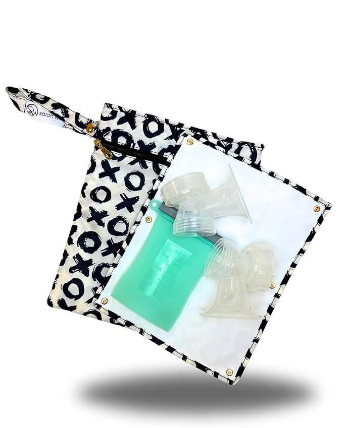 Pumparoo Wet/Dry Bag for Pump Parts – Compact Organizer with Waterproof Compartment & Built-In Staging Mat – Machine Washable Pumping Accessory for Work, Travel & Fridge Hack Storage (XOXO)