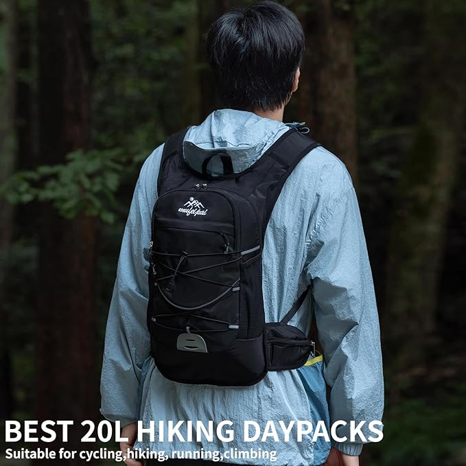 Hiking Backpack, 20L Hiking Backpack for Women & Men,Small Travel Daypack for Running, Cycling, Climbing, Camping, Biking (Black)